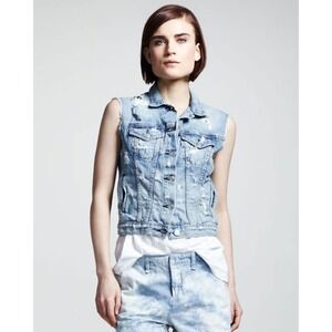 rag & bone Distressed Frayed Denim Vest Light Wash Size S